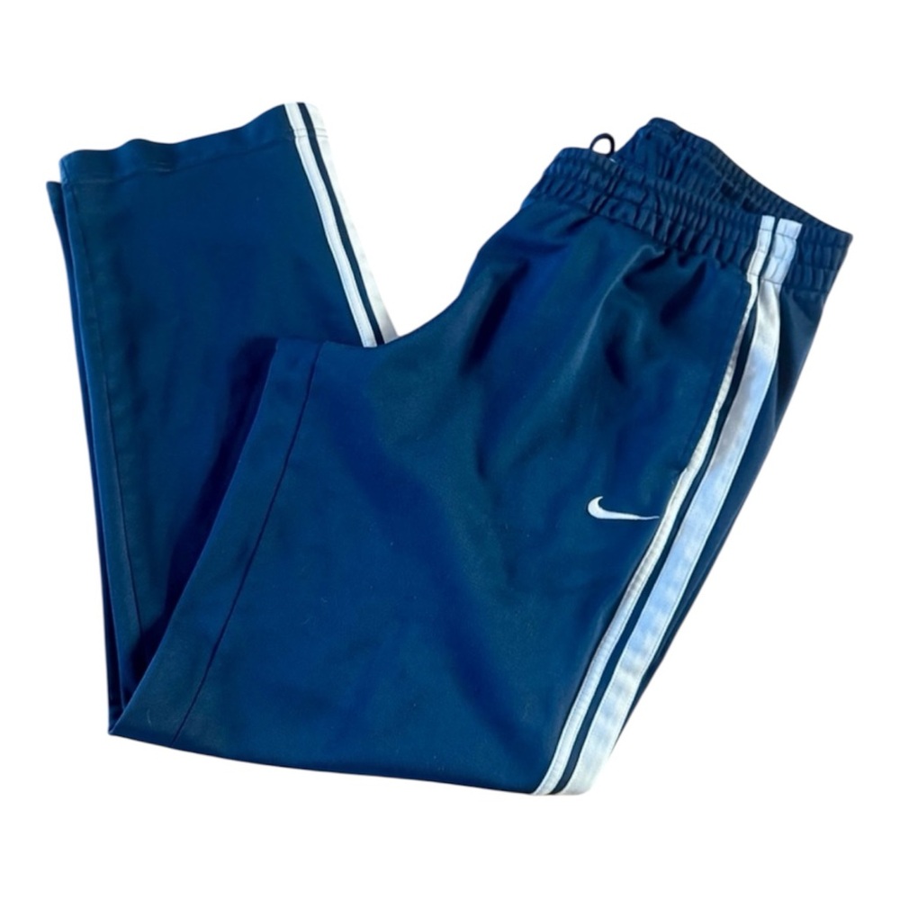 Nike Track Pants Side Stripe Zipper Hem Large Blue with White